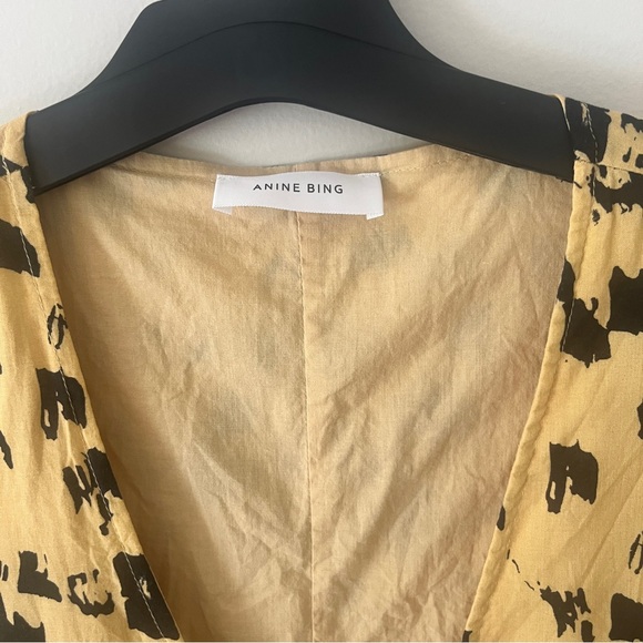 Anine Bing Painterly Leo Peyton Long Sleeve Yellow and Black Mini Dress XXS - Picture 7 of 16